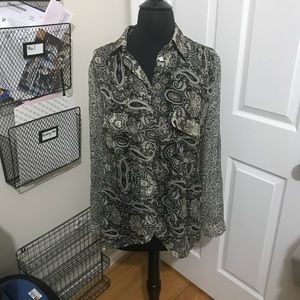 Mixed print chiffon button up